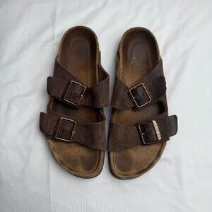 Birkenstock Arizona Brown Leather Sandals Size 39 EU Womens Double Strap